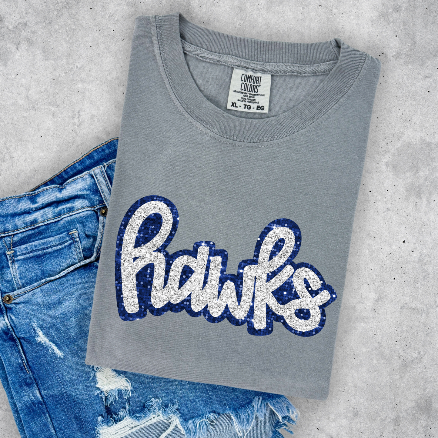 Faux Glitter Hawks Silver Blue