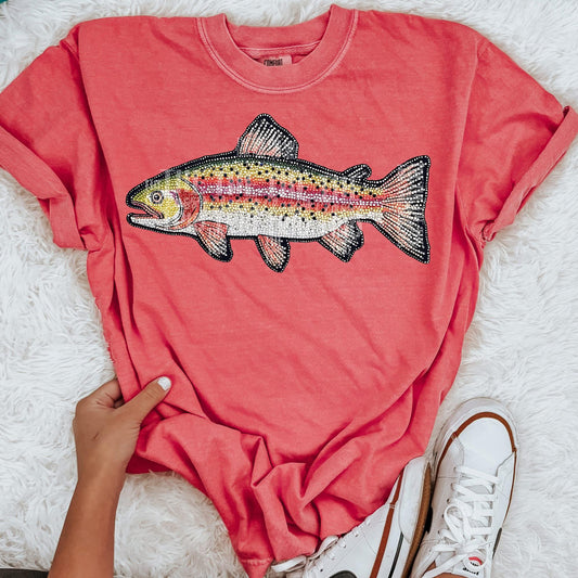 Faux Rhinestone Red Yellow Fish