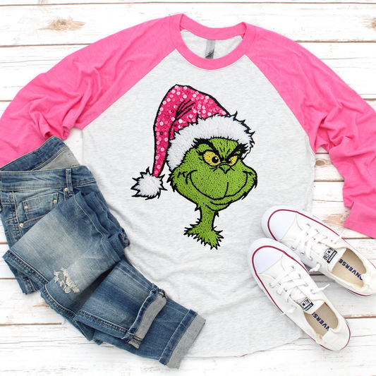 Faux Yarn Green Guy Sparkly Pink Hat