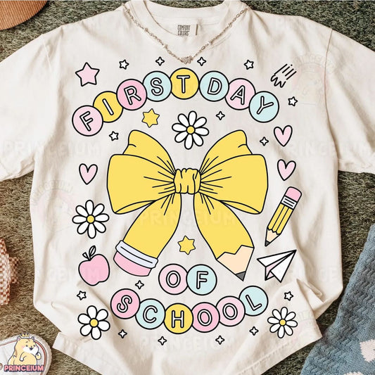 First day of school with pencil bow