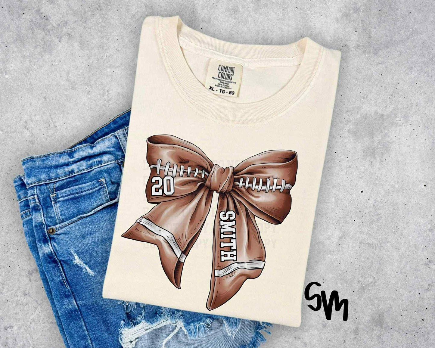 Football Bow with Number and Name