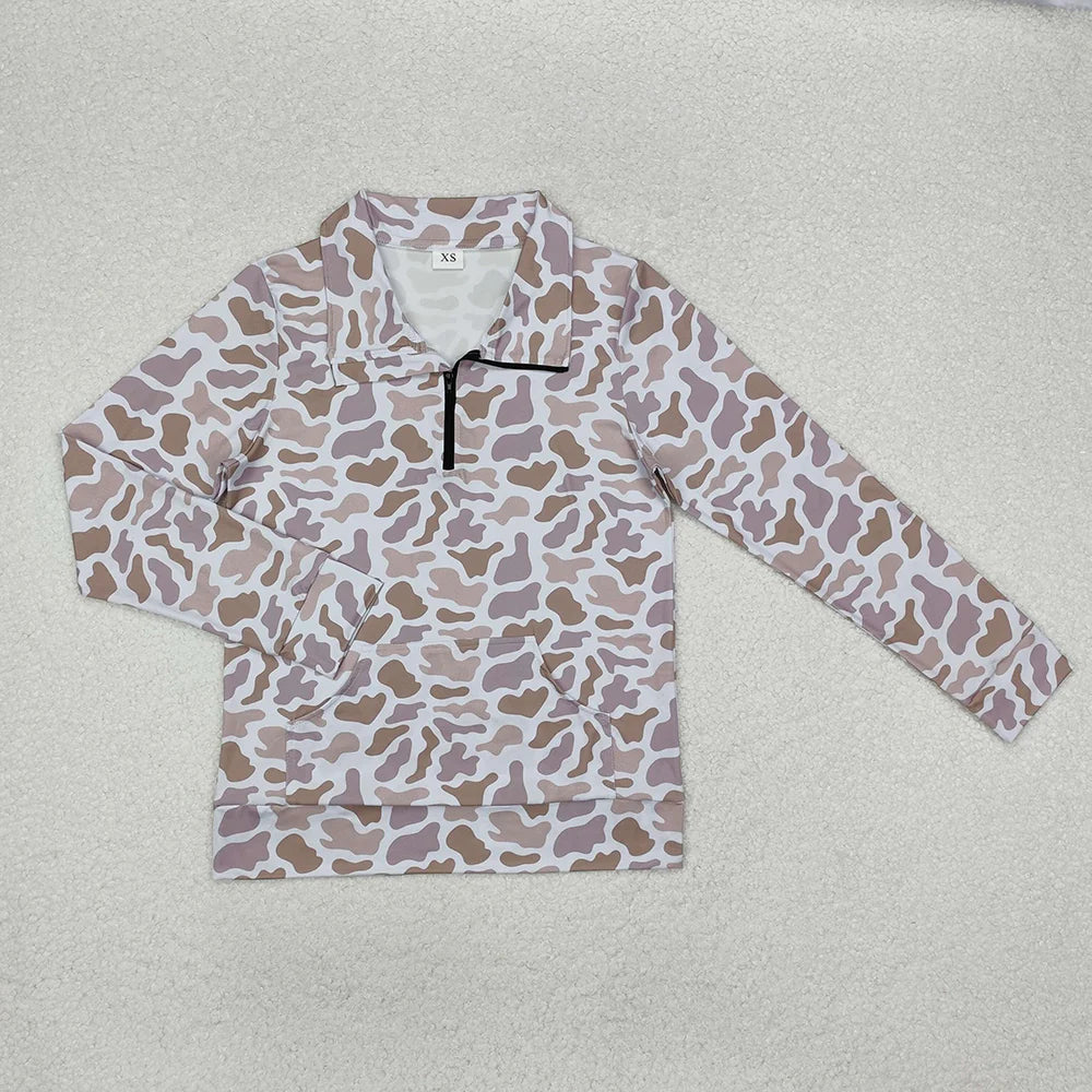 Women Camouflage Long Sleeve Tee Shirts Zip Pullovers