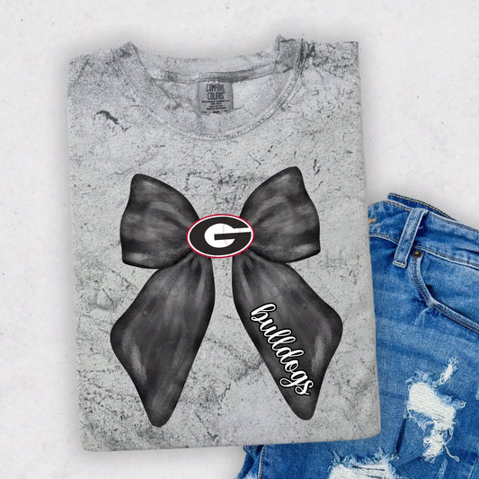 Ga Bulldogs Black Watercolor Bow