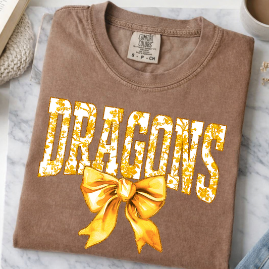Gold Floral Dragons with Bow