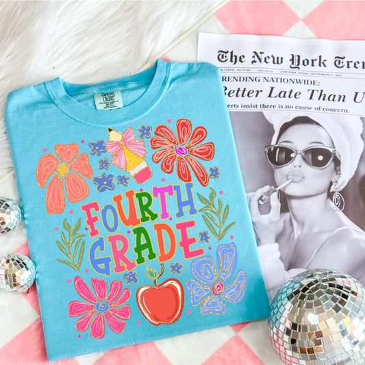 Grade with Flowers Pencil and Apple