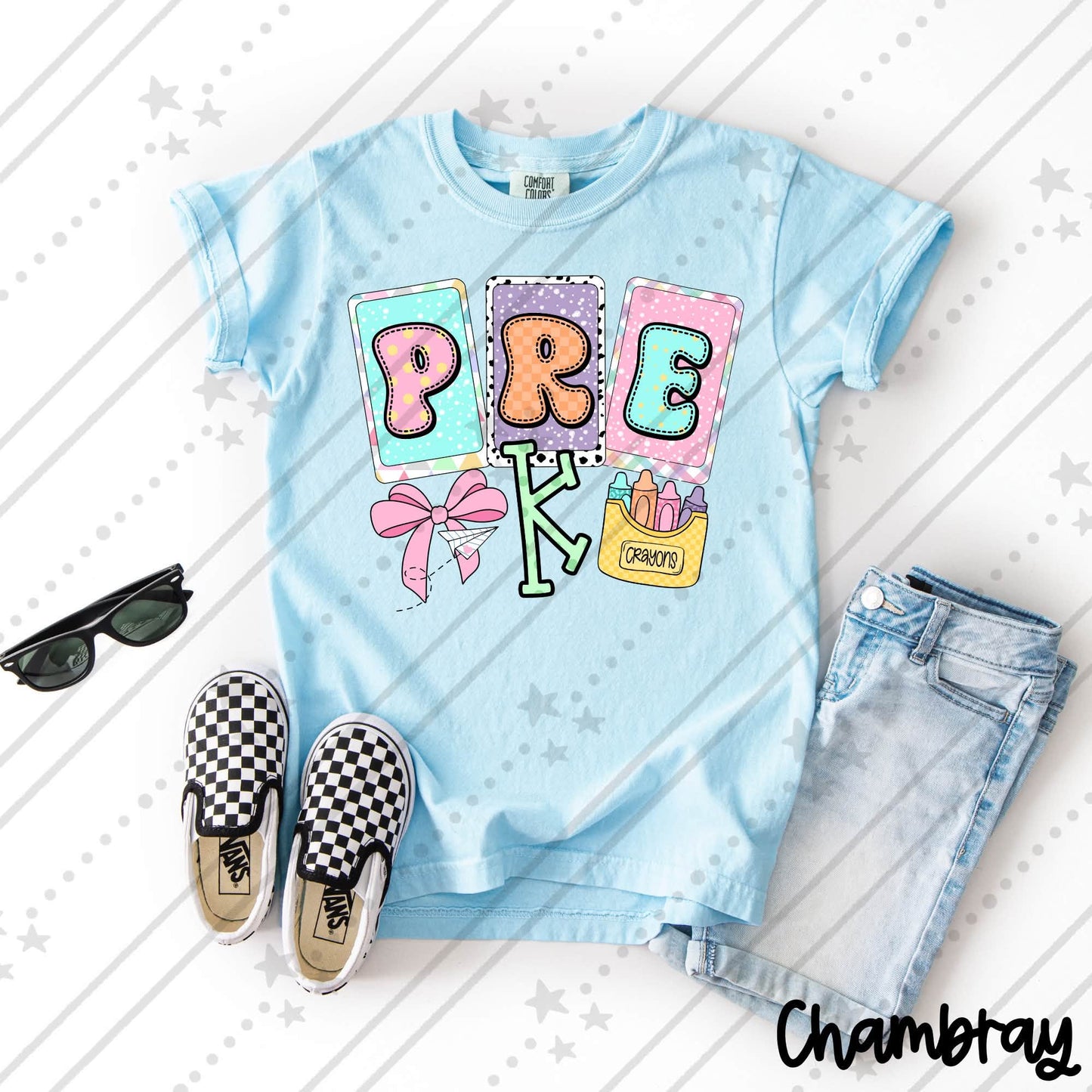 Grade with Pink Ribbon and Crayons (Pre-K to 5th)