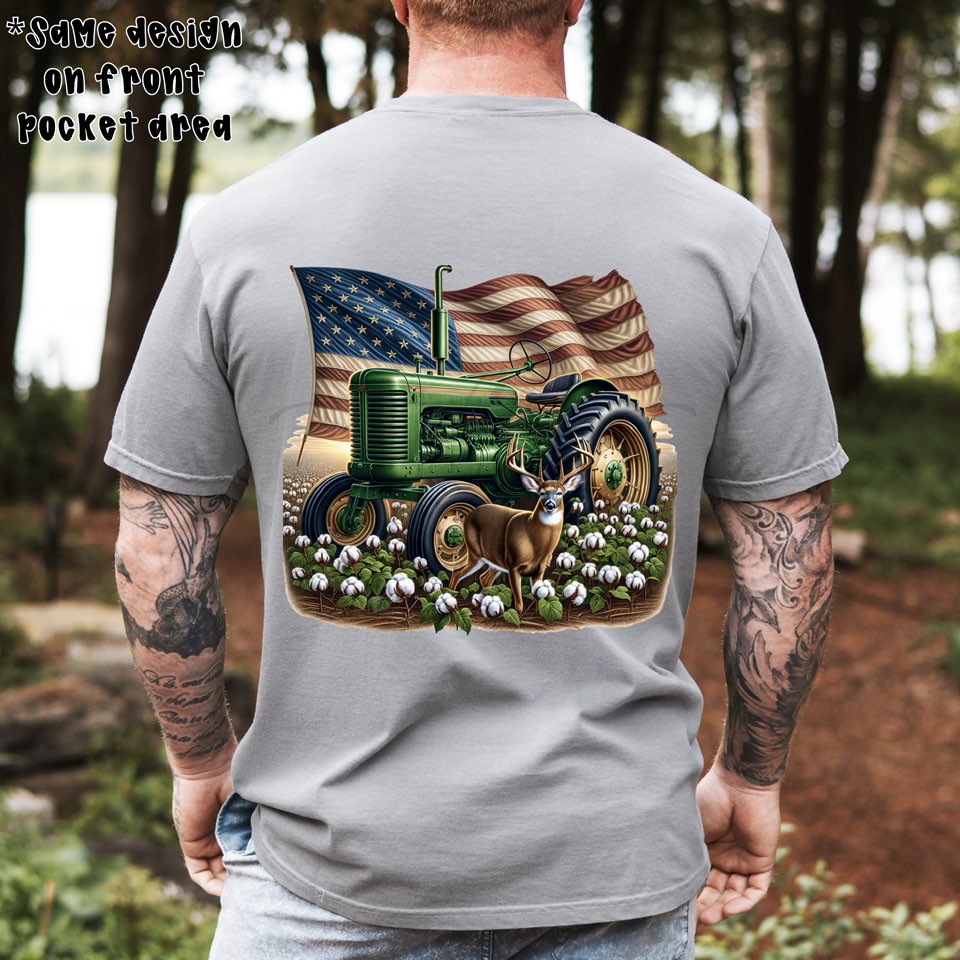 Green Tractor with Flag and Cotton