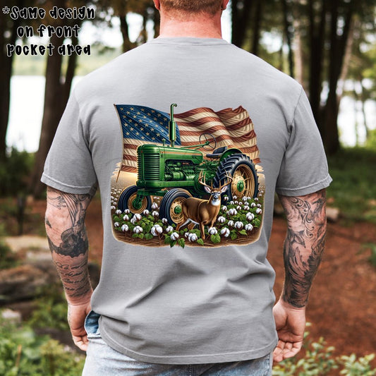 Green Tractor with Flag and Cotton