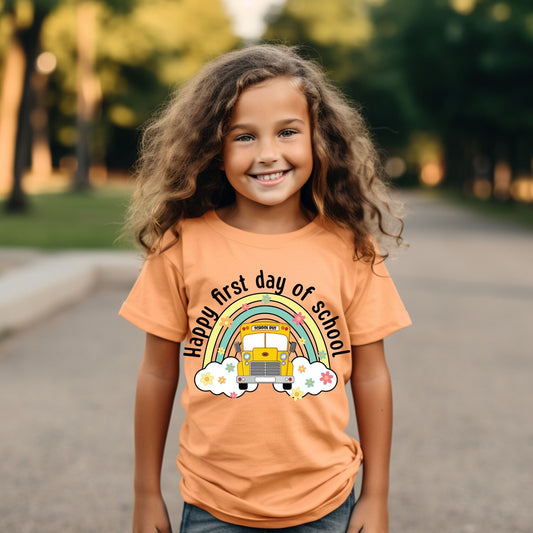happy first dof day of school bus rainbow