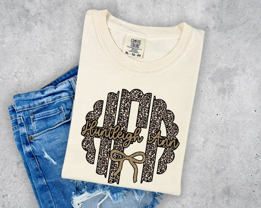 Leopard Monogram with Name and Gold Bow