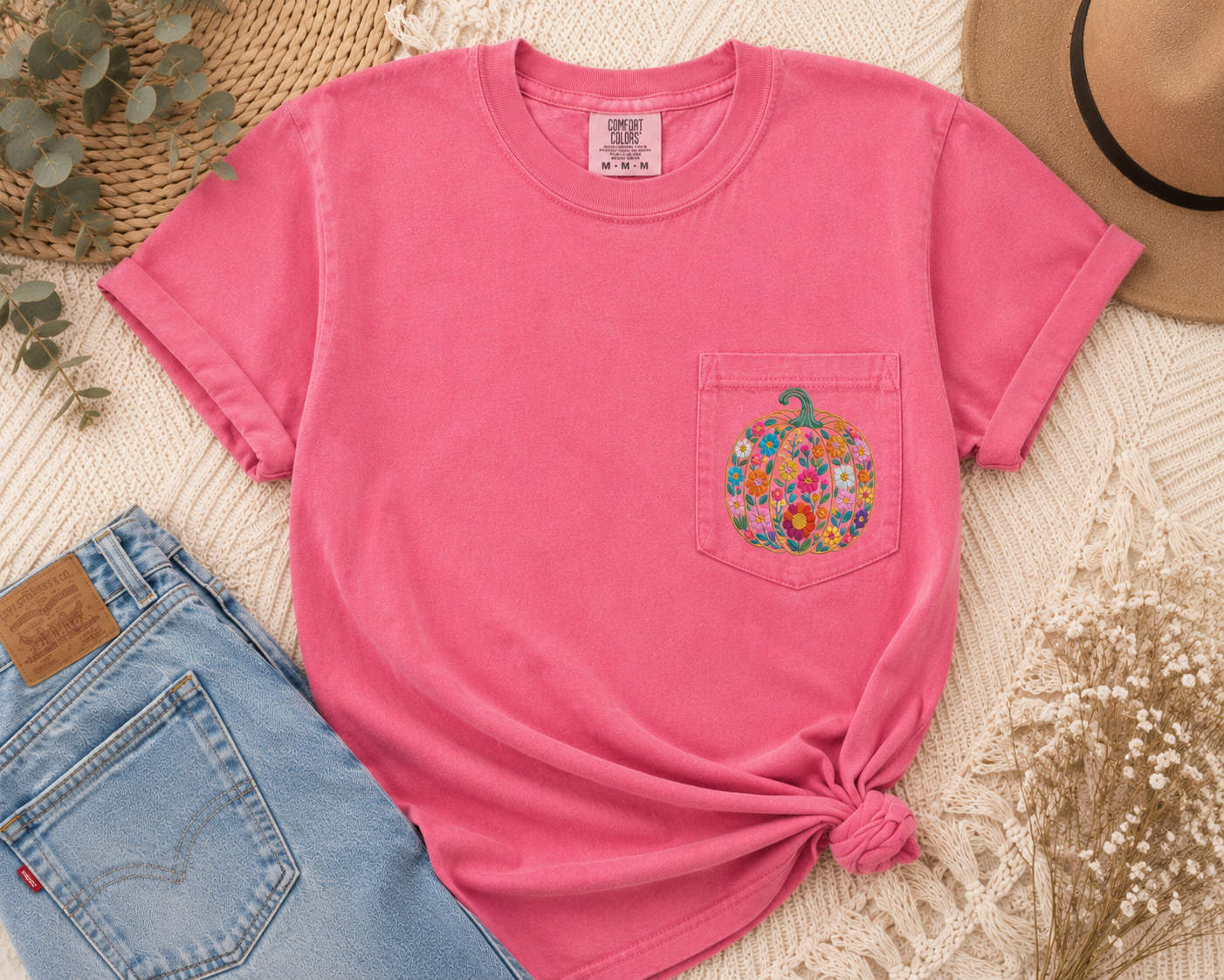 Floral Embroidered Pumpkin