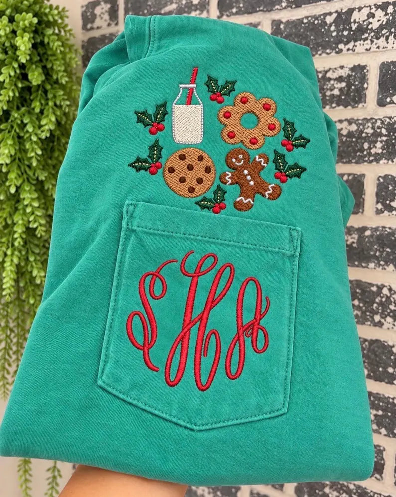 Milk & Cookies Christmas Monogram — Embroidered Pocket