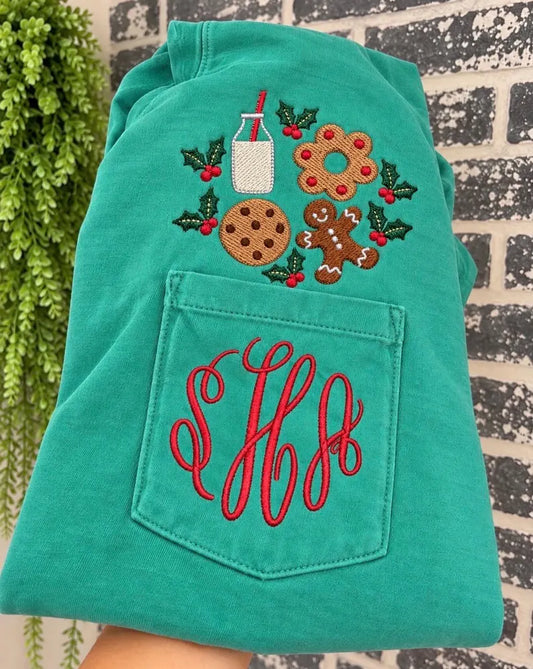 Milk & Cookies Christmas Monogram — Embroidered Pocket