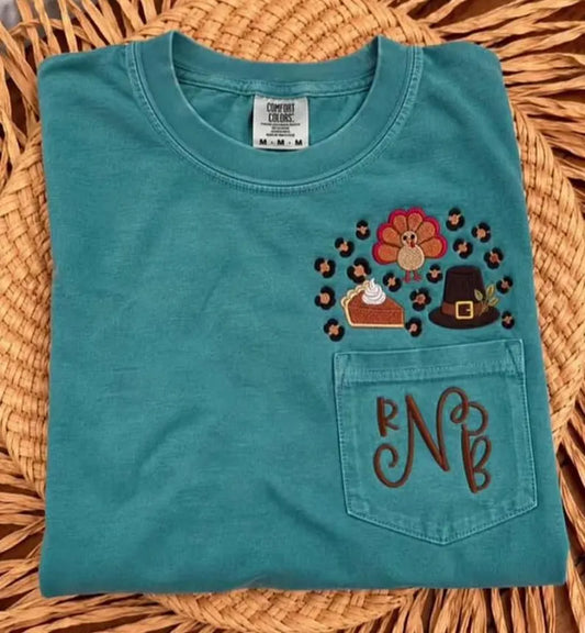 Thanksgiving Leopard Trio Monogram — Embroidered Pocket