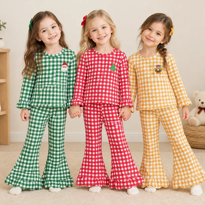Embroidered Holiday Gingham Pants Sets