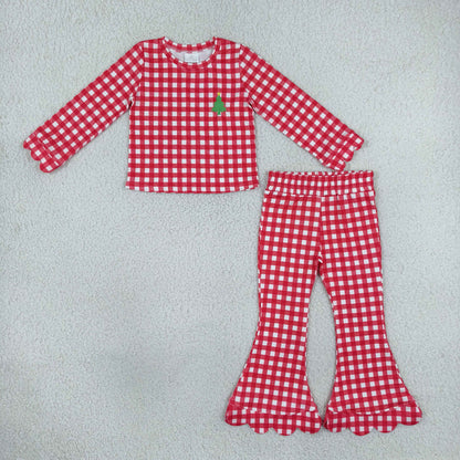 Embroidered Holiday Gingham Pants Sets