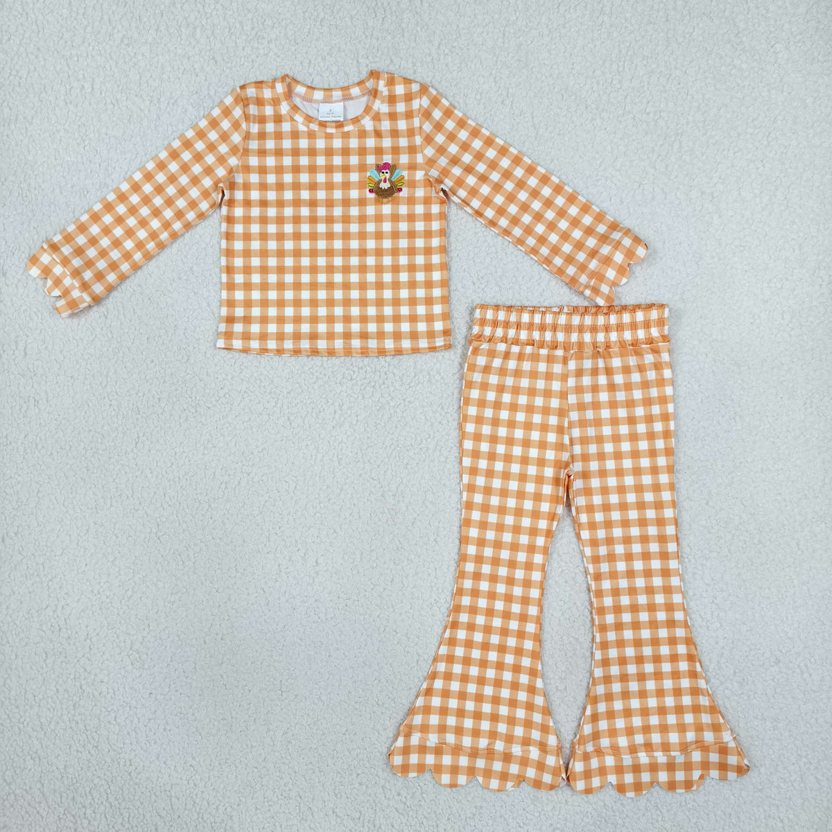 Embroidered Holiday Gingham Pants Sets