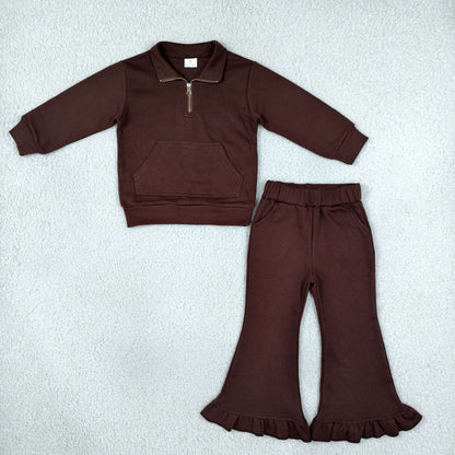 Kids Fleece Quarter Zip Ruffle Pants Set