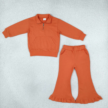 Kids Fleece Quarter Zip Ruffle Pants Set