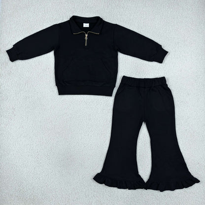 Kids Fleece Quarter Zip Ruffle Pants Set