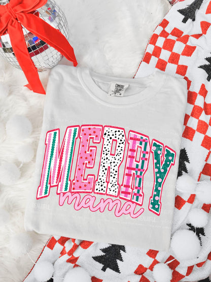Merry Mama design on white tee