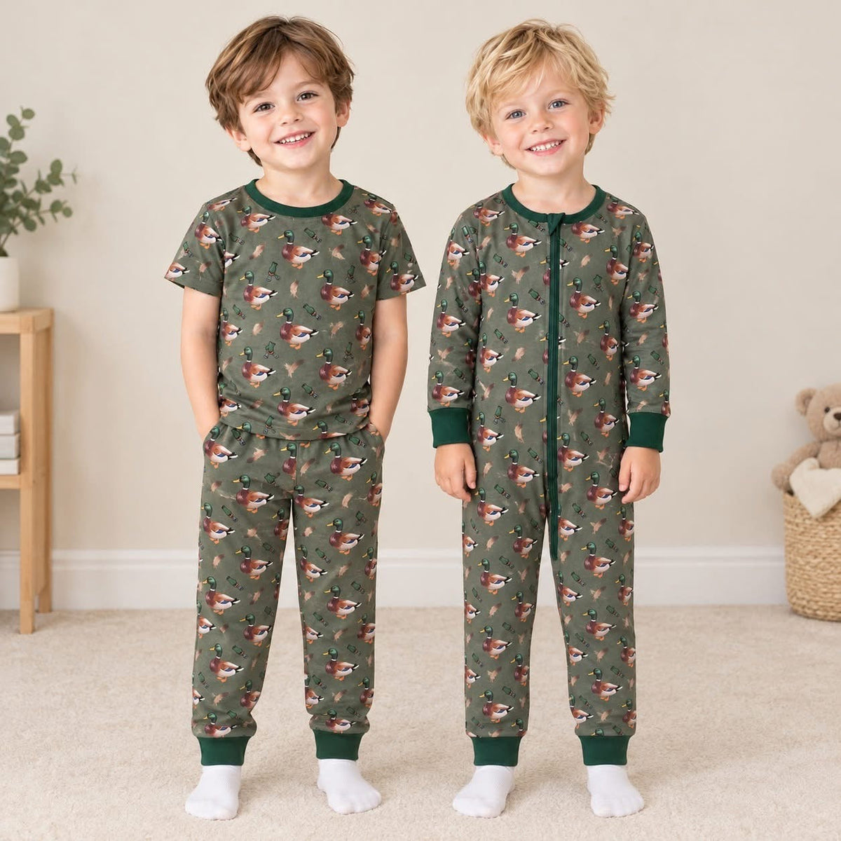 Olive Mallard Pants Set & Baby Zip Romper