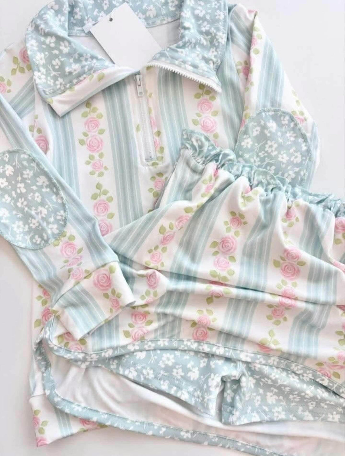 Blue Rose Stripe Quarter Zip Shorts Set