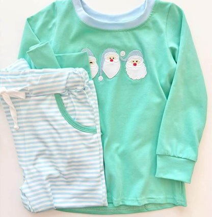Boys pastel Santa trio blue stripe pants set