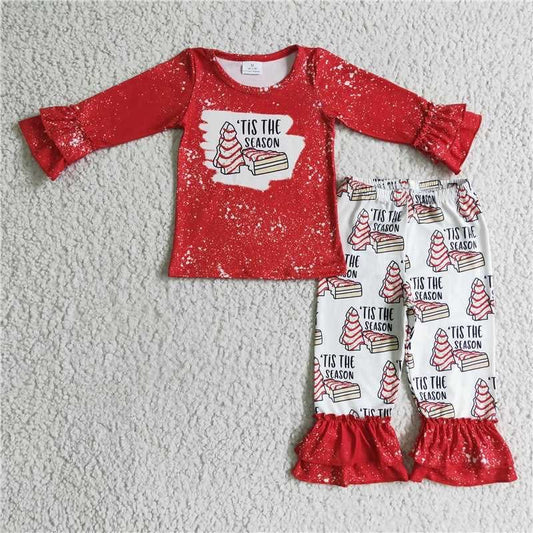 Bleached Christmas Tree Snack Cake Ruffle Pants Set