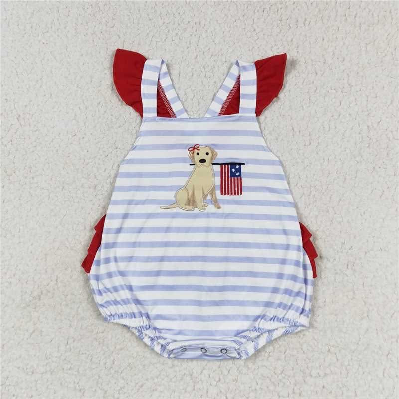 Dog Holding Flag Blue Striped Bubble