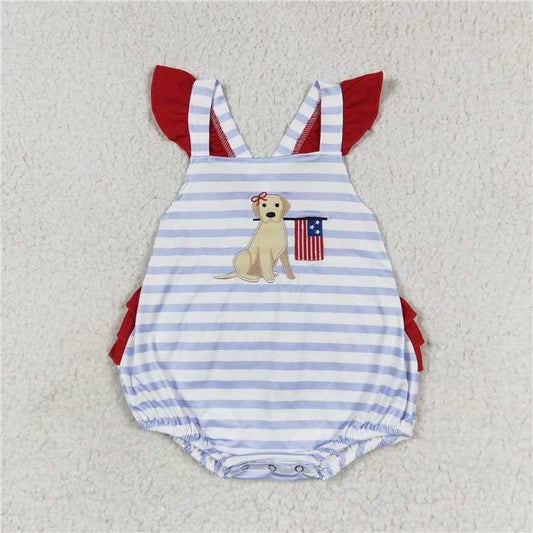 Dog Holding Flag Blue Striped Bubble