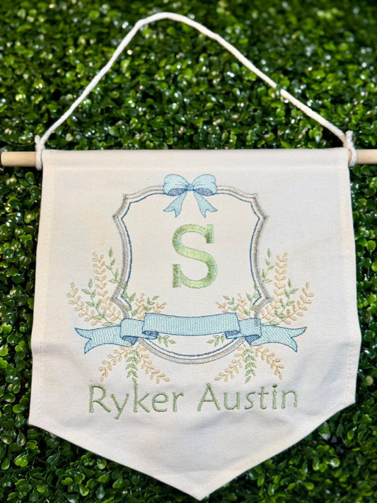 Baby Boy Blue and Green Ribbon Crest Banner