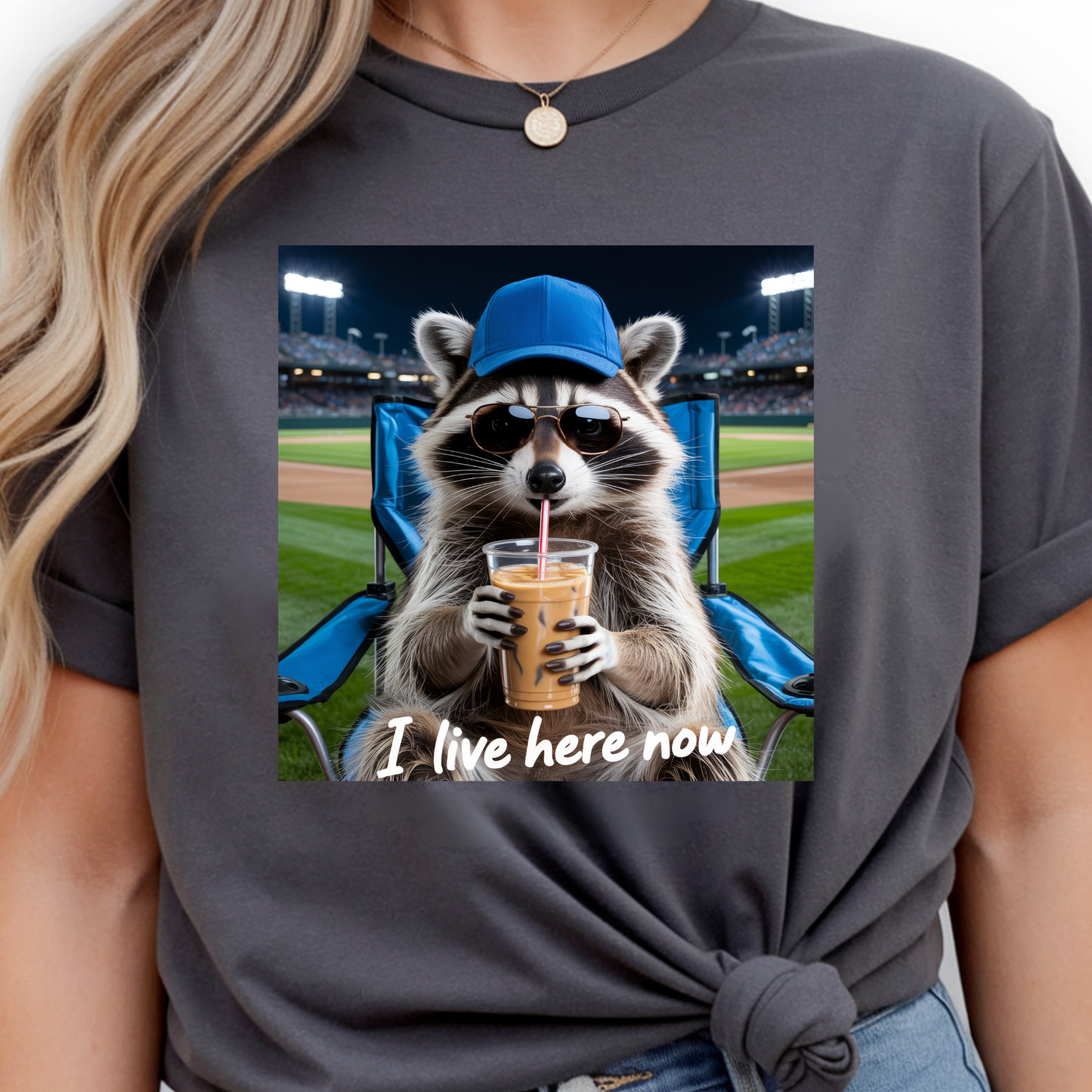 I live Here Now Racoon Blue Chair