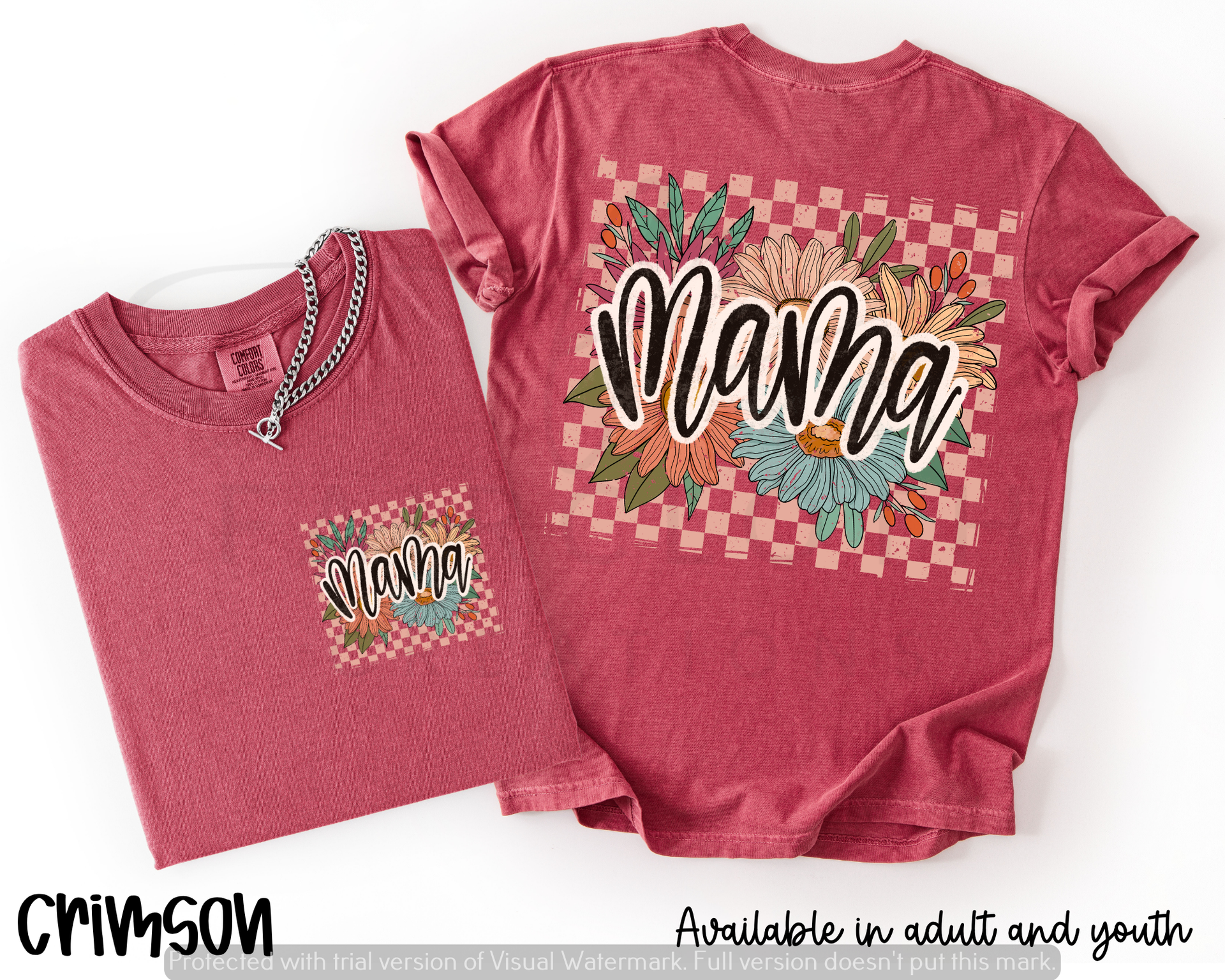 mama♡  Mama with Flowers and Checkered Back – Faircloth Creations LLC