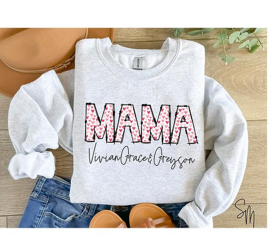 Mama with Heart Frame and Kids Name Under