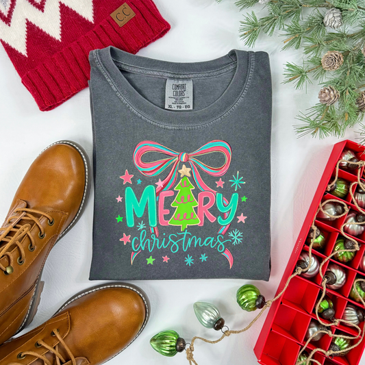 Neon Merry Christmas w Bow