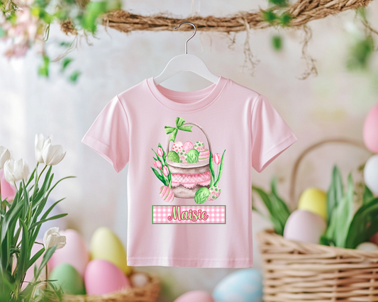 Pink Green Easter Basket with Name