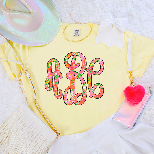 Pink Green Floral Monogram