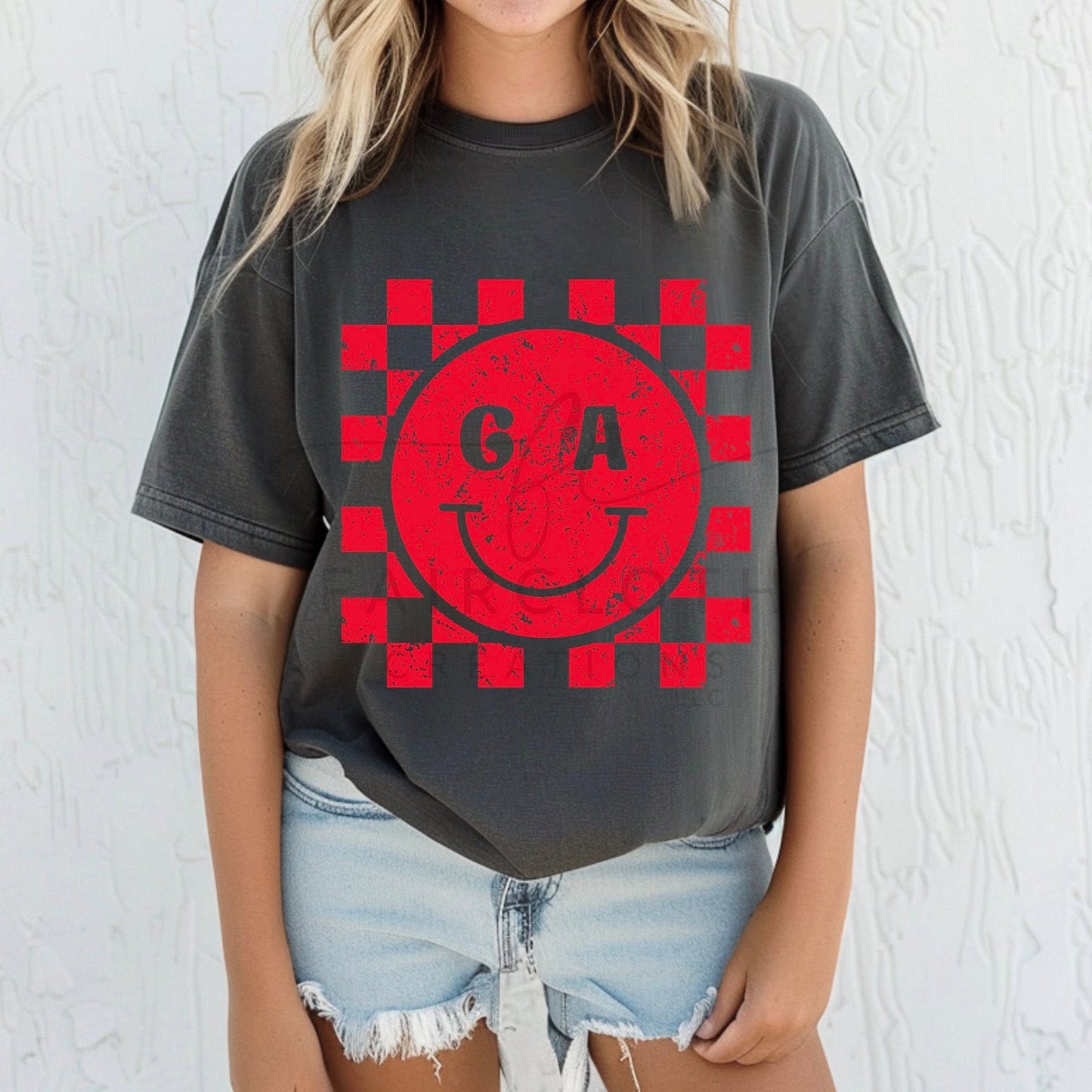Red Ga Smiley Checkered