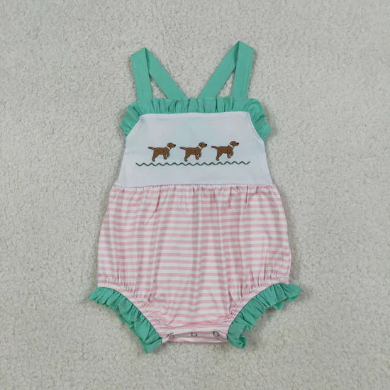 Teal Embroidered Dog Girl Bubble