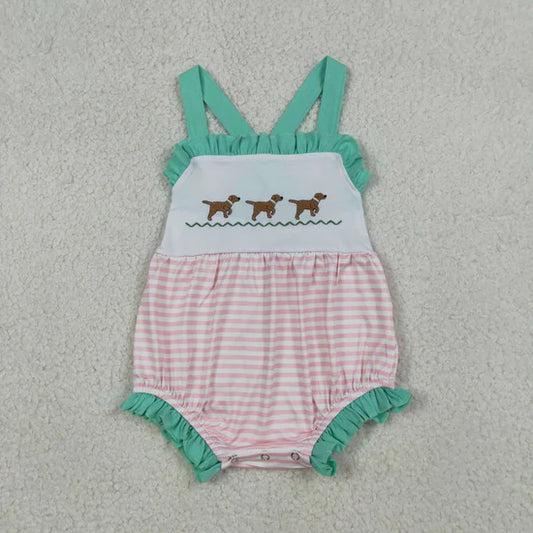 Teal Embroidered Dog Girl Bubble