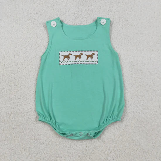 Teal Embroidered Dog Boy Bubble