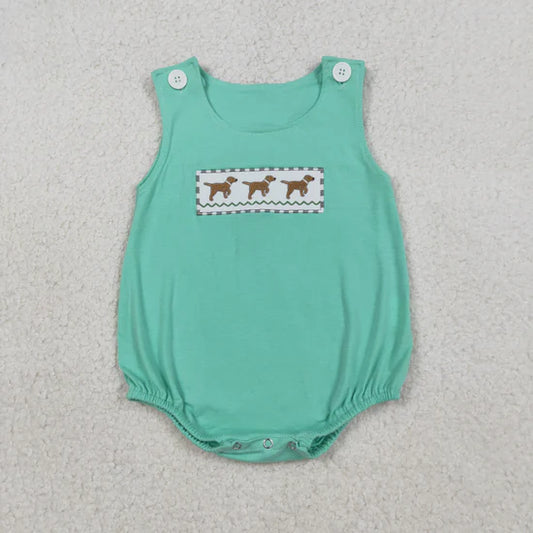 Teal Embroidered Dog Boy Bubble