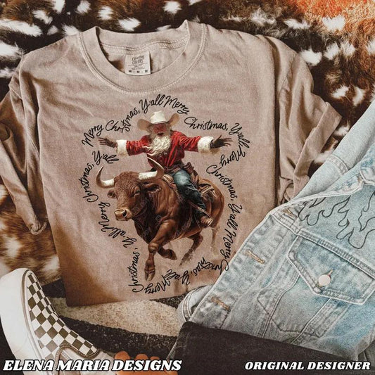 Santa Riding Bull