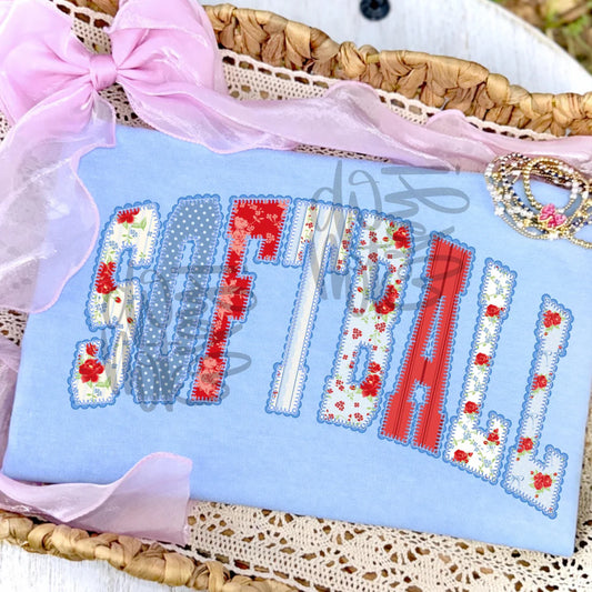 Softball with Blue and Red Patchwork