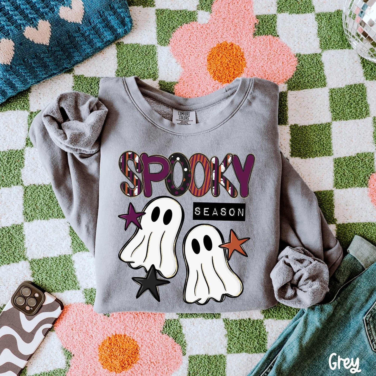 Spooky Season Purple and Black with 2 Ghosts
