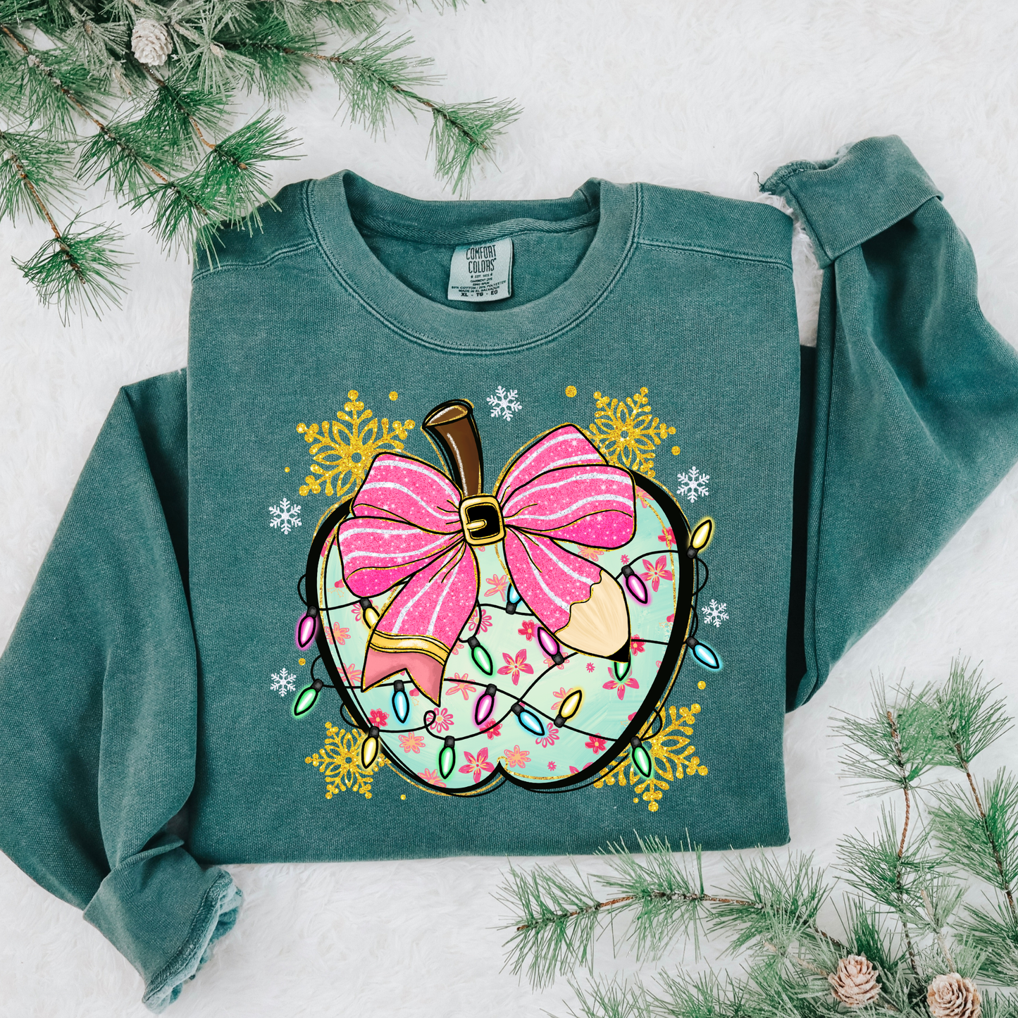 Teacher Christmas Apple Pink Bow