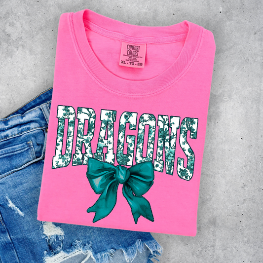 Teal Floral Dragons