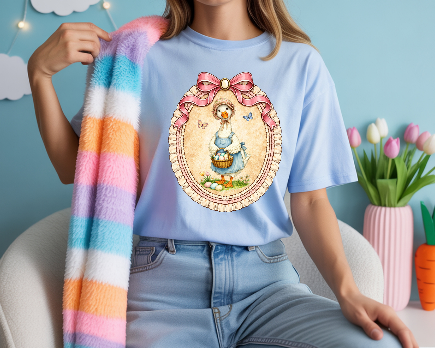 Vintage Goose with Easter Blue Dress