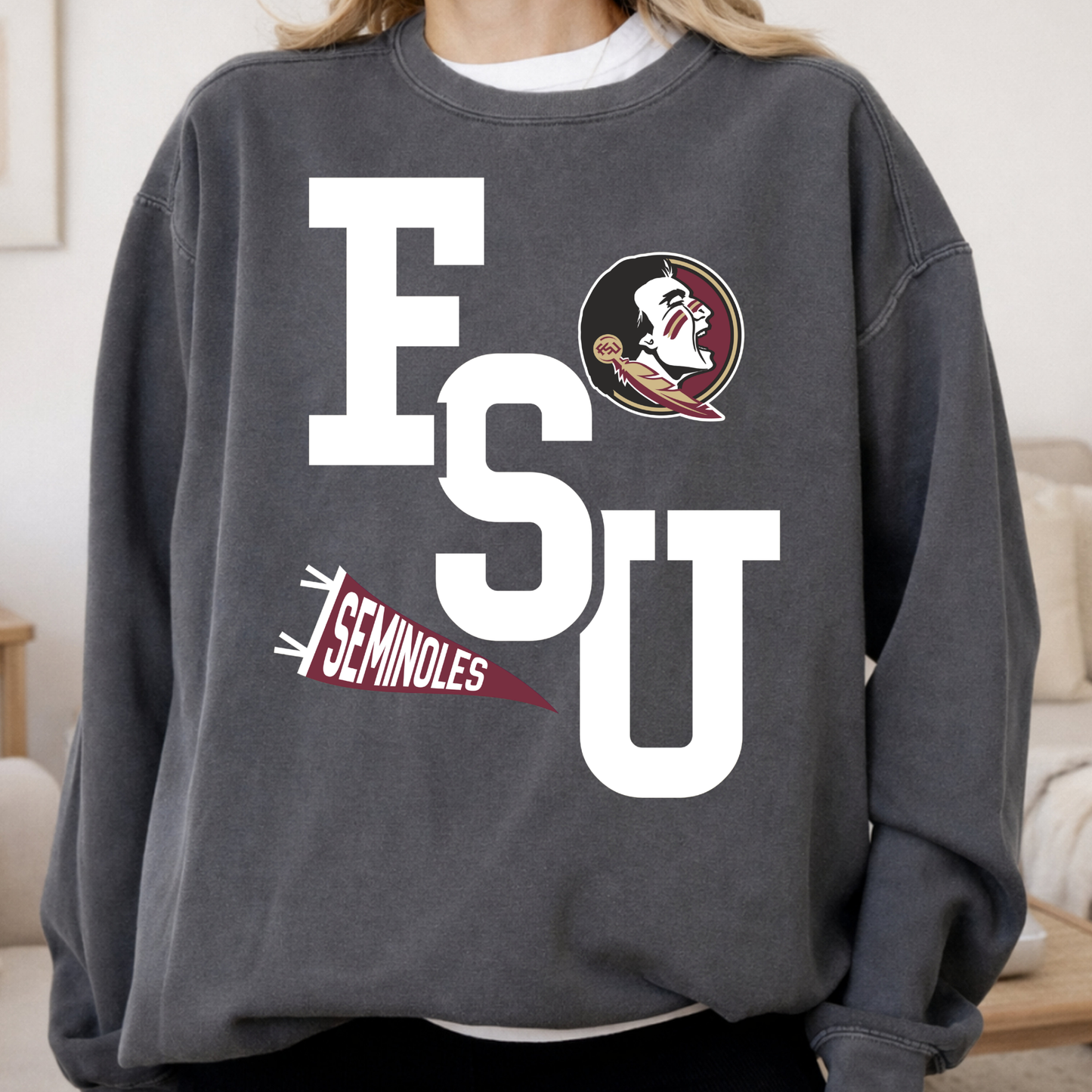 White FSU Bold with Pennant Flag